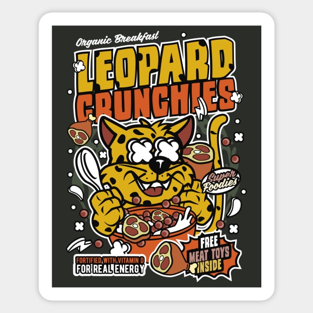 Retro Cereal Box Leopard Crunchies // Junk Food Nostalgia // Cereal Lover Sticker by Now Boarding